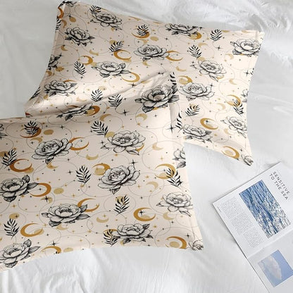 Comforter Set King Size, Flower Boho Astrology 7 Pcs Bedding for Kids and Adults, Tarot Bohemian Floral Bed Sheet Sets with Fitted Sheet 2 Pillowcases & 2 Shams for Bedroom Bed Decor