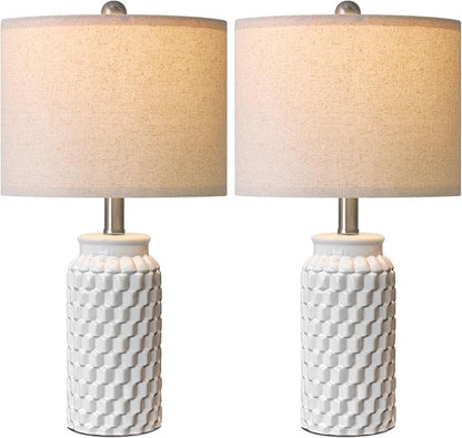 20.5" White Modern Ceramic Bedside Lamp Set of 2 for Bedroom Decor Farmhouse Table Lamp for Living Room Office Dorm