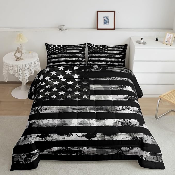 Erosebridal Camouflage Bedding Set Full Size American Flag Comforter Set for Kids Boys Girls,Black Army Camo Bedding Comforter Sets,Vintage Camo Design Duvet Insert with 2 Pillowcases