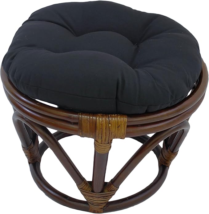 Blazing Needles Solid Twill Round Footstool Cushion, 18", Black