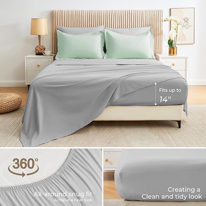 Sasttie Twin Comforter Set, 5 Pieces Reversible Bed in a Bag Twin, Complete Bedding Set Includes Comforter, Flat Sheet, Fitted Sheet, Pillowcase and Pillow Sham, Sage & Light Grey
