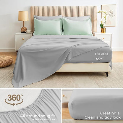 Sasttie Twin Comforter Set, 5 Pieces Reversible Bed in a Bag Twin, Complete Bedding Set Includes Comforter, Flat Sheet, Fitted Sheet, Pillowcase and Pillow Sham, Sage & Light Grey