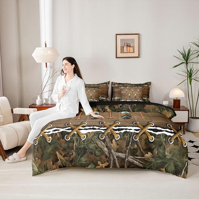 Erosebridal Camo King Size Comforter Set with Sheets | Lake Quant 7-Piece Bedding Set Mens Hunting Country Bed in a Bag, Farmhouse Woodland Animals Bed Sets,Camouflage Rustic Cabin Decor Camo Bed Set