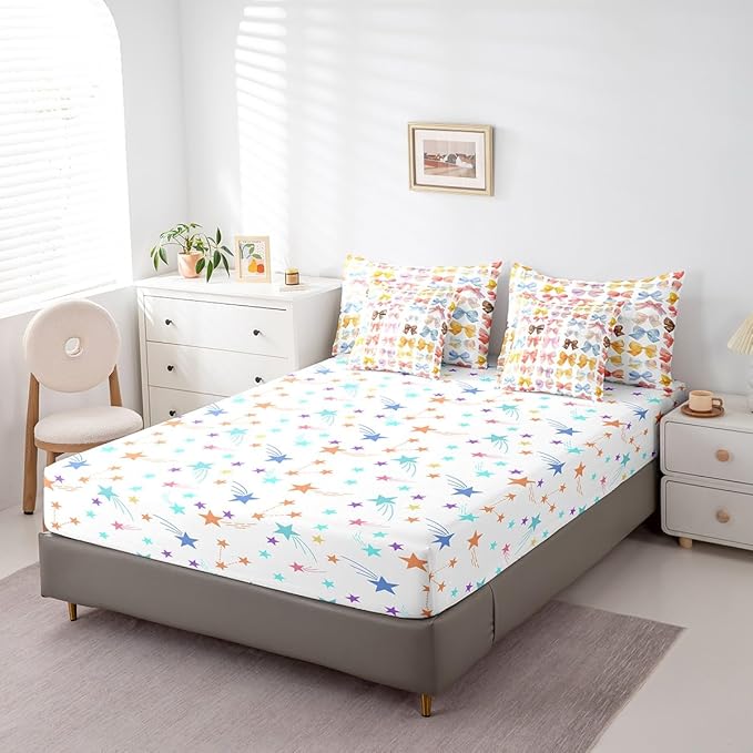 Feelyou Colorful Bow Comforter Set with Sheets Twin Size Kids Bowknot 7 Pieces Bedding Set for Boys Girls Teens Gift for Girls Women Bed in a Bag Breathable Princess Décor Bed Set