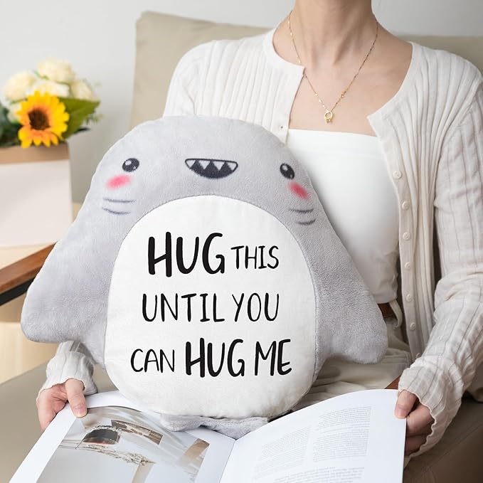 Anniversary/Birthday Gifts for Her/Him/Girlfriend/Boyfriend, Long Remote Distance Relationship Gifts- Novelty Cute Shark Pillow- I Love Miss You Gift for Her/Him, 15”×15”