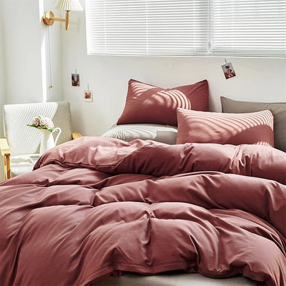 Cottonight Brick Red Comforter Set Full Bedding Set Quilts Blanket 3 Piece Breathable Soft Blackish Red Comforter with 2 Pillowcases for Full Bed Hotel Quality
