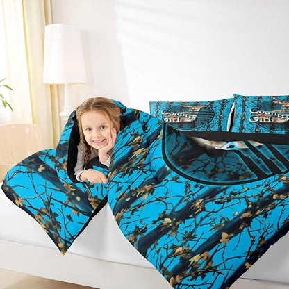 Erosebridal Deer Hunting Camo King Comforter Set,Blue Camouflage Bedding Sets for Boys Girls Kids,Rustic Lodge Cabin Quilt Bed Set,Woodland Hunter Room Decor with 2 Pillowcases,Breathable