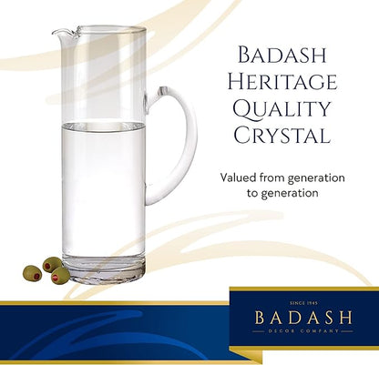 Badash Crystal Glass Pitcher - 9.75” Tall Mouth-Blown Lead-Free Crystal Glass Pitcher - 48 oz. Cocktail Pitcher - Cylinder Pitcher for any Beverage