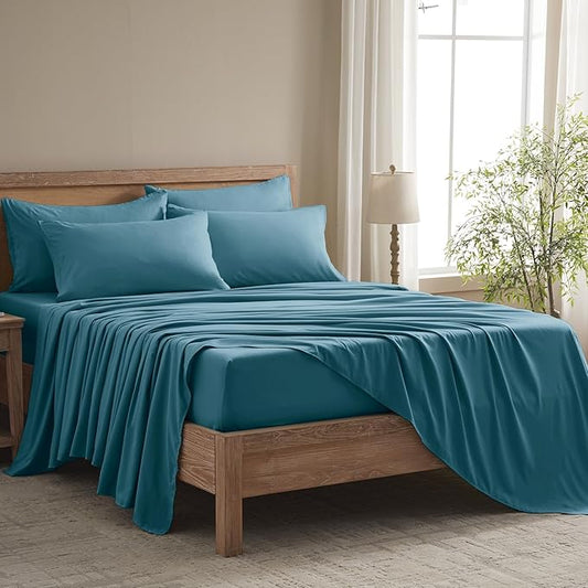 Twin Sheets Set - 4 Piece Soft Microfiber and Wrinkle Free Sheets - Easy Care, Extra Soft, Cooling Sheets - 1 Deep Pocket Fitted Sheet 1 Flat Sheet and 2 Pillowcases (Twin Denim Blue)