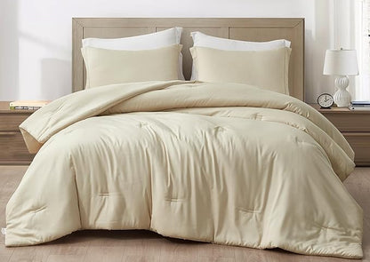 Chezmoi Collection Cliff 3-Piece Lightweight Cooling Comforter Set, King - Rayon Derived from Bamboo & Polyester Blended, Soft Breathable Bedding for Hot Sleepers, Sand