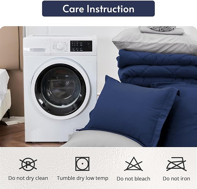 MUXHOMO 5 Pieces Twin XL Comforter Set, Reversible Bed in a Bag Twin XL Size, All Season Bedding Set with Comforter, Flat Sheet, Fitted Sheet, Pillowcases & Shams, Navy & Light Grey