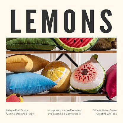 Phantoscope Fruit Shaped Pillows Series Lemon Shaped Throw Pillow, Fun Home Decor of Fruit Themed Shaped Cushions, Decorative Shaped Pillow for Couch Bed and Chair, Yellow, 10 x11.5 inches