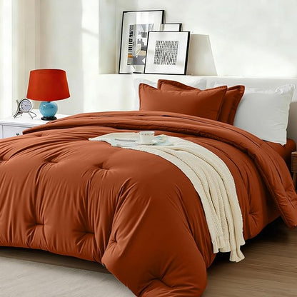 Twin Comforter Set 5 Piece - Soft Bed in a Bag Queen Size Comforter Sets, Cozy Luxury Bedding Sets with All Season Comforter, Flat Sheet, Fitted Sheet,Pillowcases & Shams, Orange