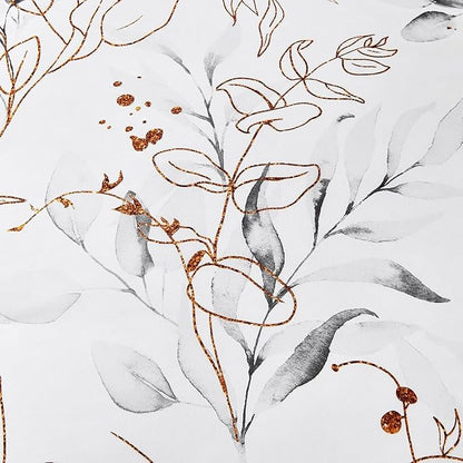 WONGS BEDDING Grey Comforter Set Queen,7 Pieces Reversible Botanical Bed in a Bag Golden Leaves Bedding Set Microfiber Queen (1 Comforter,2 Pillowcase,2 Pillow Shames,1 Flat Sheet,1 Fitted Sheet)