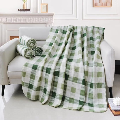 ZYFZCYBL Fleece Throw Blankets for Couch Bulk Lightweight Warm Soft Cozy Blanket 6 Pack Bulk Fleece Blanket Solid for Bed Couch Office Gifts Outdoor 50 x 60 inch （Green Plaid）