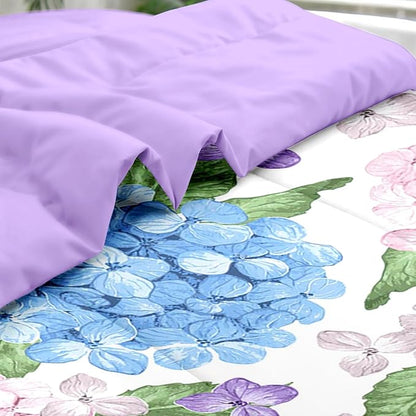 Comforter Set Twin Size, Hydrangea Flower Leaves 5 Pcs Bedding for Kids and Adults, Floral Purple Summer Bed Sheet Sets with Fitted Sheet Pillowcase & Sham for Bedroom Bed Decor