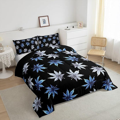 Erosebridal Teal Leaves Comforter Set King, Leaves Bedding for Women Men Adults,Tropical Botanical Bedding Comforter Sets,Exotic Plant Down Comforter,Luxury Soft