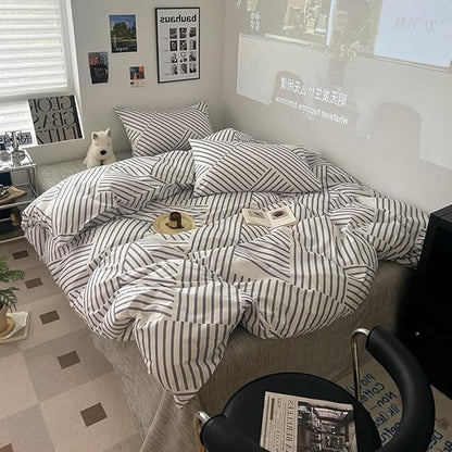 VM VOUGEMARKET Gray Striped Comforter Set Queen,Teen Boys Geometric Bedding Set,3 Pieces Instagram Style Simple Modern Comforter with 2 Pillowcases