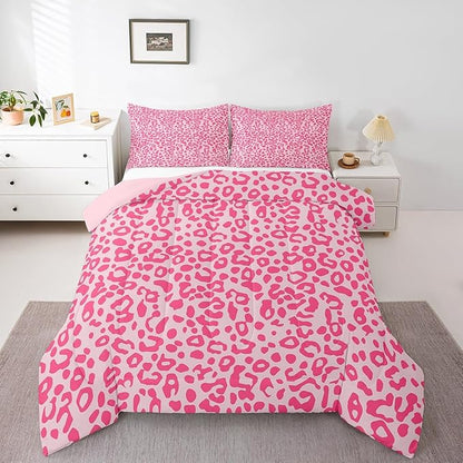 Feelyou Cute Leopard Bedding Set Cheetah Comforter Set for Kids Boys Girls Teens Room Decor Pink Animal Print Comforter King Size Safari Duvet Set 3Pcs