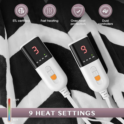 VENTIMI Electric Blanket Queen Size, 84" x 90" Heated Blanket with 9 Heat Levels & 2-4-8-10 Hours Auto Off, Fast Heating Blanket with ETL & FCC Certification, Black
