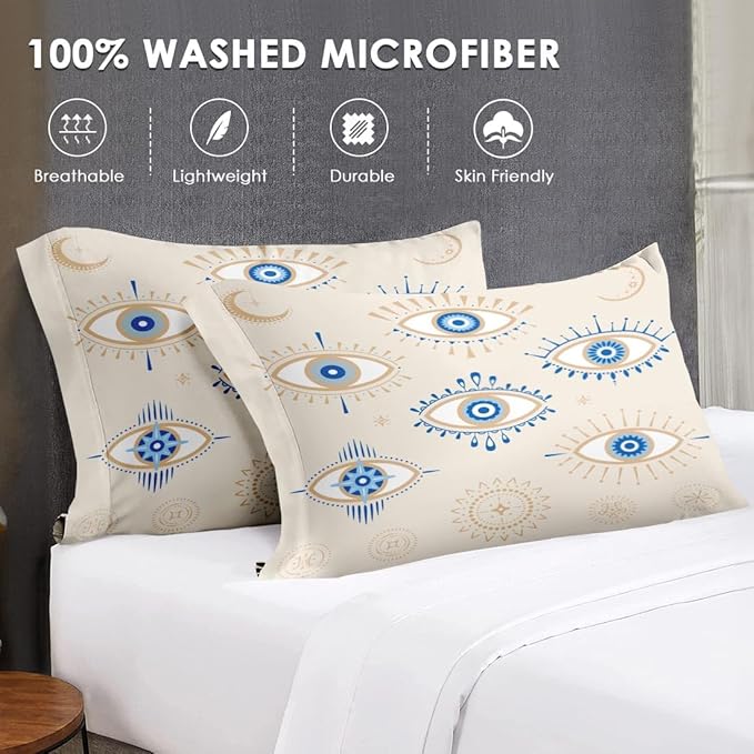 Twin Size Comforter Set with Pillowcase, Bohemian Eye 2 Pcs Bedding for Kids and Adults, Blue Boho Soft Comforter Set for Bedroom Bed Decor