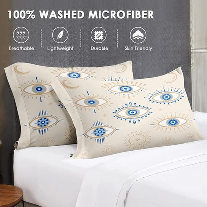 Twin Size Comforter Set with Pillowcase, Bohemian Eye 2 Pcs Bedding for Kids and Adults, Blue Boho Soft Comforter Set for Bedroom Bed Decor