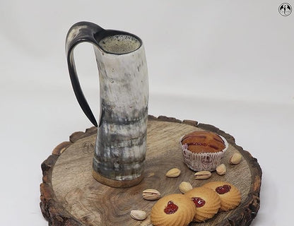 Viking Coffee Mug 12oz | Handcrafted Real Ox Horn | Food Grade Polished Finish | Hot & Cold Drink Safe | Unique Norse Medieval Coffee Mug | Viking Gift for Men & Women (Plain)