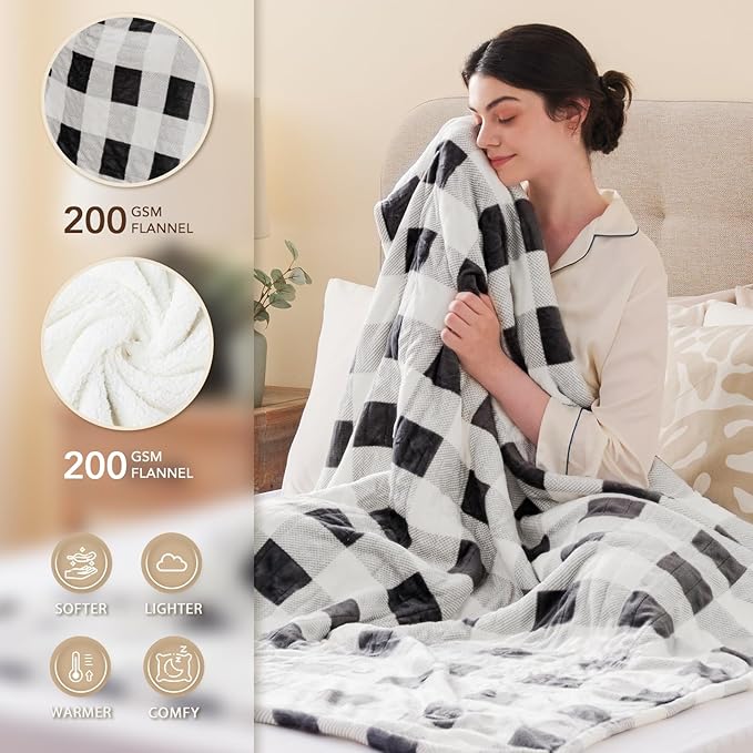 Homemate Electric Blanket Heated Twin Size - 62“x84“ Ultra Soft Cozy Flannel Heating Blanket with 10 Fast Heat Levels 8 Hours Auto Off Over-Heated Protection ETL Certification Keep Warm in Home