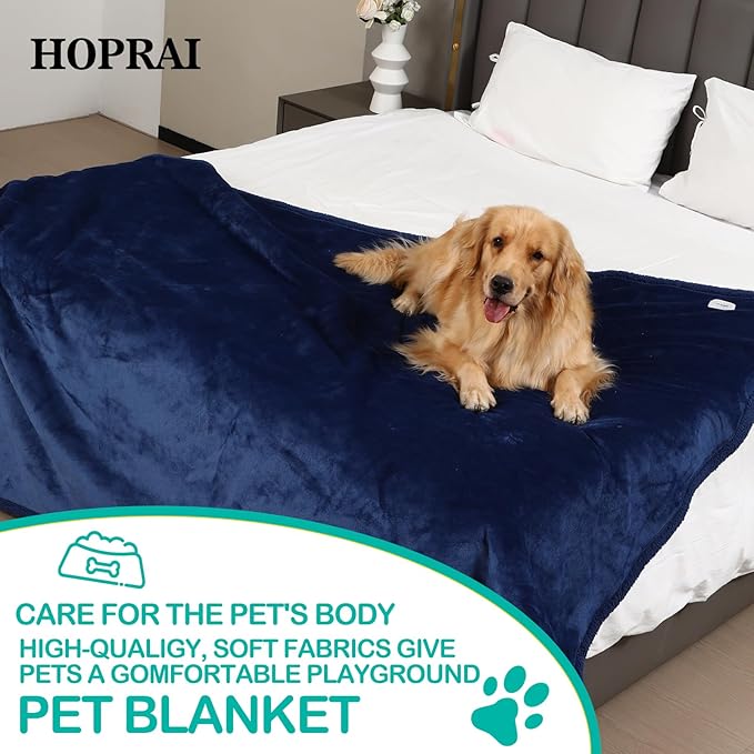 Dog Blanket, Waterproof Reversible Sherpa Fleece Throw Blanket, Furniture Cover for Bed, Couch, Sofa Protection from Liquid Pee and Pet Fur of Puppy, Cat (Navy Blue XS20*27inches)