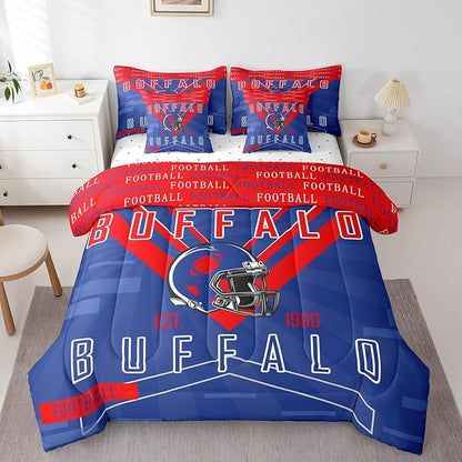 Feelyou Football 7 Pieces Comforter Sets Queen Size Rugby Sports Bedding Set for All Season Football City Bed in a Bag with Comforter, Sheets, Pillowcases & Cushion Cover