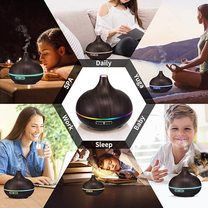 Aromatherapy Essential Oil Diffuser Set - 550ML Ultrasonic Humidifier for Large Rooms - Vaporizer and Aroma Diffuser for Home Bedroom