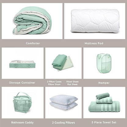 Hearth & Harbor Complete Dorm Room Set, Twin XL Comforter Set, Sheet Set, Pillows, Mattress Protector, Towels and Organizers - All Dorm Accessories Included