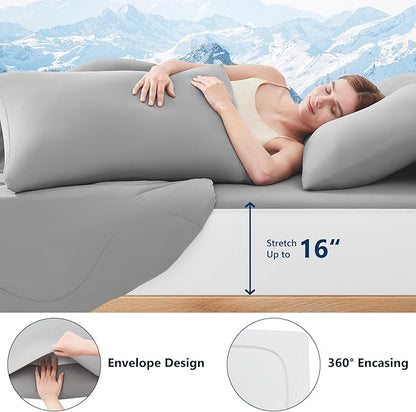 Cooling Comforter Set Twin- White Reversible Cooling Comforter Set with Sheets - Soft Breath Comforter 3pcs Set (Comforter+Fitted Sheets+Pillowcase)