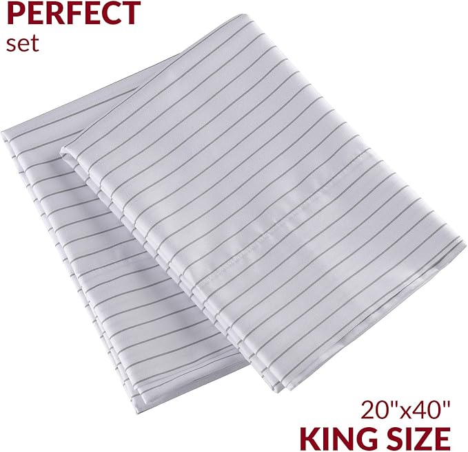 Mellanni Pillow Cases - Luxury, Extra Soft, Cooling Pillow Covers - 2 PC Iconic Collection Pillowcases - Envelope Closure (King 20" x 40", Pinstripe Gray)