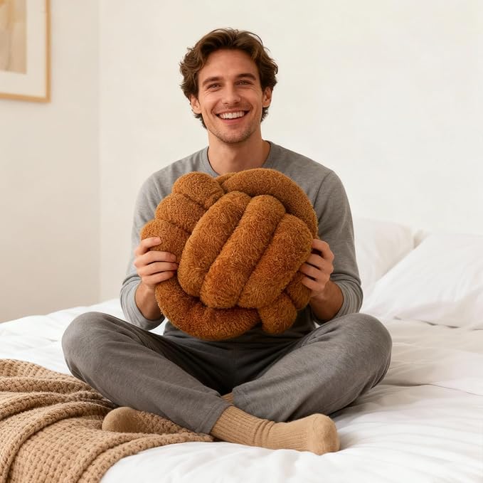 Knot Pillow Ball Plush - Decorative Throw Pillows for Bed Relieve Stress, Round Knot Cushion for Sofa Decor Pet Toy, Brown 12 inch