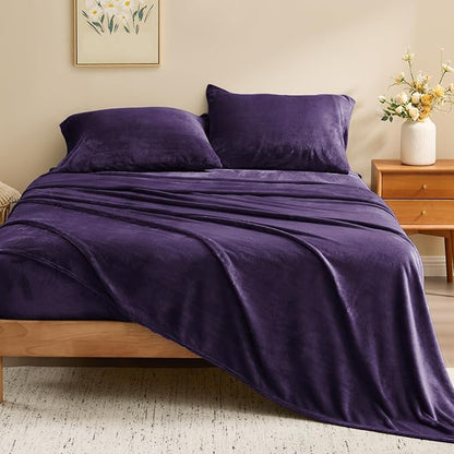BEDELITE Flannel Sheets Twin Size Purple - Super Soft Fleece Sheets Set Fluffy Extra Plush, 3 Piece(Include Fitted Sheet, Flat Sheet, 1 Pillowcase)