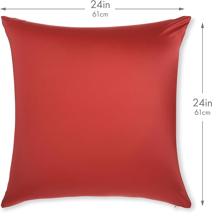PILLOWY 24"x24" Throw Pillowcases (Cover Only) - 85/15 Nylon, Spandex - Luxurious, Silky, Stretchy & Soft - 1Pcs Solid Color - A Perfect Choice for Couch Chairs Sofa Bed Adult or Kids Bedroom, Maroon