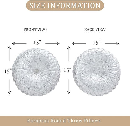 EUCIOR Round Throw Pillows,White and Silver Throw Pillows,White Decorative Pillow,Pumpkin Pleated Handmade Round Velvet Decorative Pillow for Sofa Bedroom Livingroom