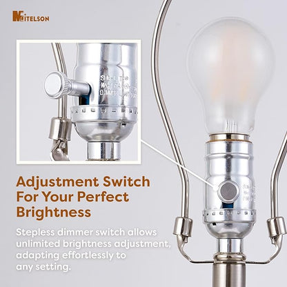 Bedside Table Lamp for Bedroom, Modern Desk Lamp with Dimmable Switch and Bulb, Minimalist Night Stand Light Lamp with Fabric Shade, Desk Reading Lamp for Kids Room Living Room Office