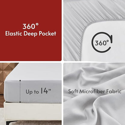 MUXHOMO 7 Pieces Queen Comforter Set, Reversible Bed in a Bag Queen Size, All Season Bedding Set with Comforter, Flat Sheet, Fitted Sheet, Pillowcases & Shams, Greyish Blue & Light Grey