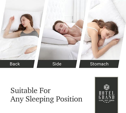 Hotel Grand 5-Star Feather Down Pillows Standard Size 2 Packs - 100% Cotton Machine Washable Soft Supportive Hypoallergenic Bed Pillows for All Sleep Positions