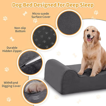 Orthopedic Dog Beds for Large Dogs, 7" Memory Foam Dog Beds with Waterproof Liner, Durable Microsuede Cover, Removable and Washable, Nonskid Bottom, 48"x30"x7" L Grey