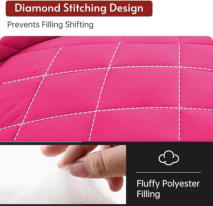 MUXHOMO 7 Pieces King Comforter Set, Reversible Bed in a Bag King Size, All Season Bedding Set with Comforter, Flat Sheet, Fitted Sheet, Pillowcases & Shams, Hot Pink & Baby Pink