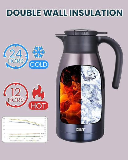 GiNT 1.9L / 64Oz Thermal Coffee Carafe, Insulated Stainless Steel Coffee Carafes for Keeping Hot/Double Walled Vacuum Thermal Carafe (Purple)
