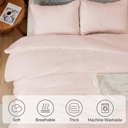 BEDELITE Faux Fur Fleece King Comforter Set - Fluffy & Warm Pink Comforter King Size，Ultra Soft and Cozy Winter Bedding Set,Fuzzy Thick Bed Set,1 Comforter and 2 Pillowcases