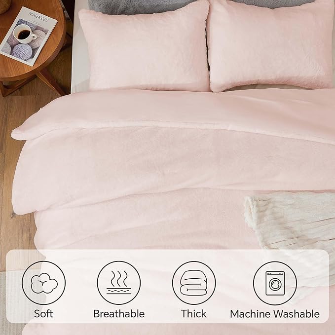 BEDELITE Faux Fur Fleece Queen Comforter Set - Fluffy & Warm Pink Comforter Queen Size，Ultra Soft and Cozy Winter Bedding Set,Fuzzy Thick Bed Set,1 Comforter and 2 Pillowcases