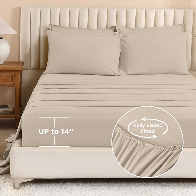 Litanika Comforter King Size Set Khaki - 7 Pieces Bed in a Bag King Bedding Comforter Sets, Plain Lightweight Bed Set with Comforter, Sheets, Pillowcases & Shams