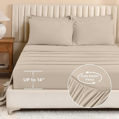 Litanika Comforter California King Size Set Khaki - 7 Pieces Bed in a Bag California King Bedding Comforter Sets, Plain Lightweight Bed Set with Comforter, Sheets, Pillowcases & Shams