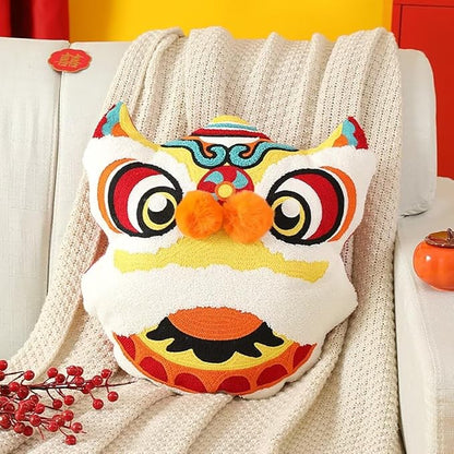 Chinese New Year 2026 Lion Pillow, Red Lion Head Throw Pillows Lion Dance Cushion New Year Decorations Cute Chinese Gifts for Friends(45x48cm)