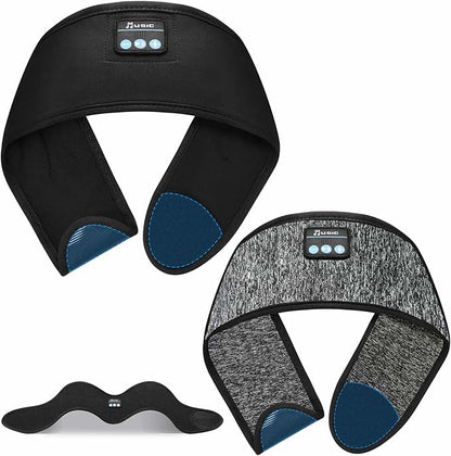 2PCS Adjustable Bluetooth Headband Headphones, Sleeping Headphones with Thin Speakers Mic for Men/Women, Yoga, Running, Workout, Travel, Meditation (Grey&Black)